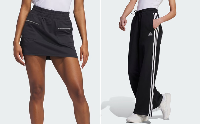 Adidas Womens Go To SKort and Essentials 3 Stripes French Terry Wide Pants