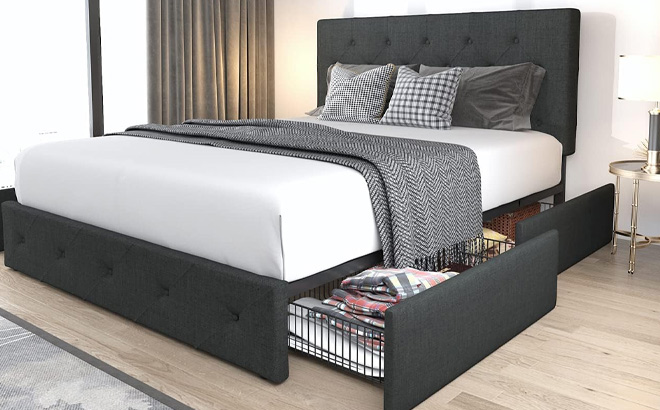 Allewie Upholstered Queen Size Platform Bed Frame