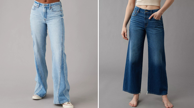 American Eagle Strigid Super High Waisted Baggy Wide Leg Ankle Jeans and American Eagle Strigid Low Rise Baggy Flare Jeans