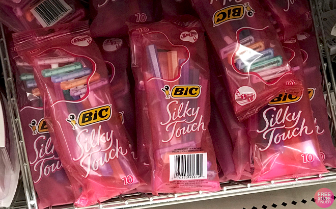 BIC Silky Touch 10 Count Razor Pouches on a Shelf