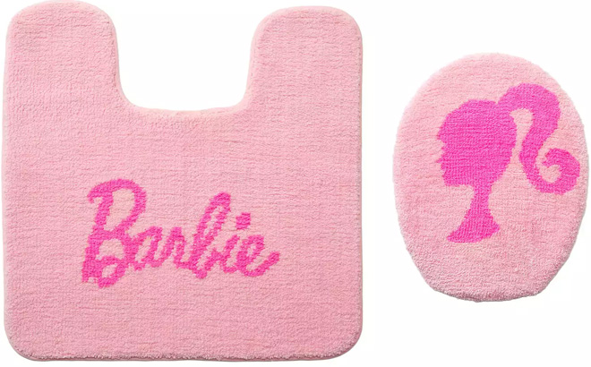 Barbie Script Contour Bath Rug Silhouette Toilet Lid Cover Set