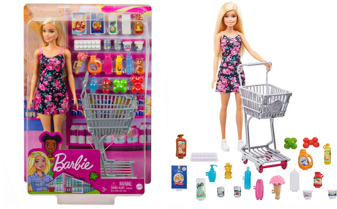 Barbie Supermarket Shopping Doll Playset with Accessories Shopping Cart