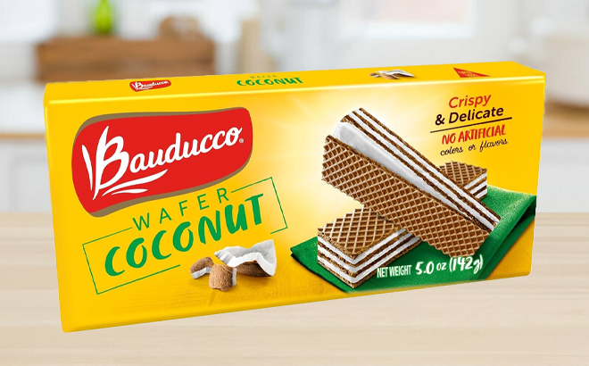 Bauducco Coconut Crispy Wafers on a Table