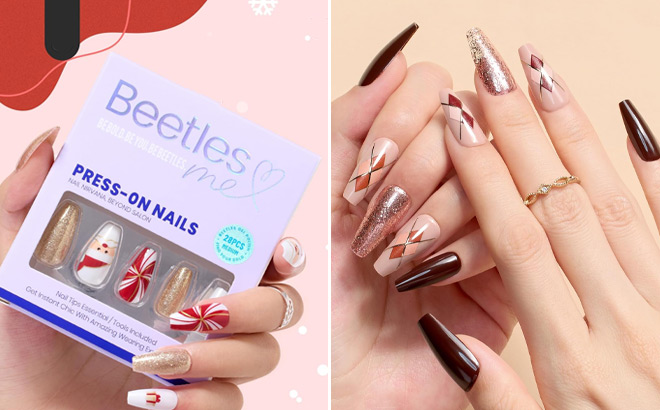 Beetles 28 Piece Press On Christmas Nails Kit and 180 Piece Press On Nails Kit