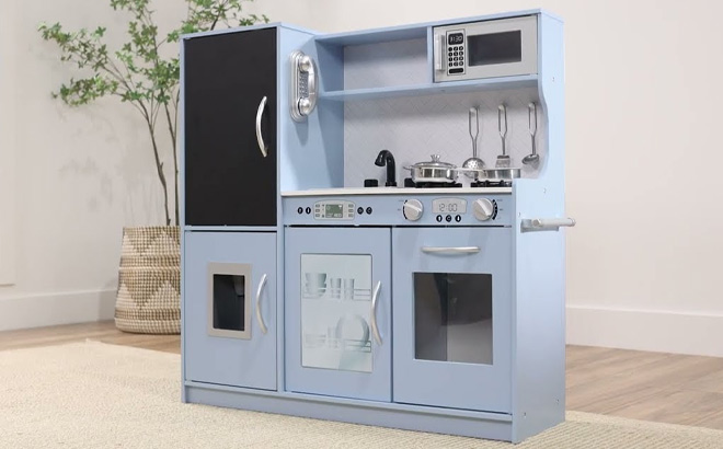 Best Choice Products Pretend Play Kitchen Wooden Toy Set in Blue Color