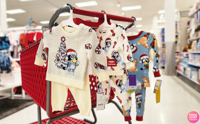 Bluey Toddler Christmas 2 Piece Sets Hung on Cart