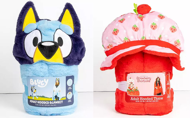 Bluey and Strawberry Shortcake Licensed Character Hooded Blankets