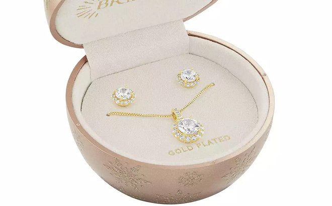 Brilliance Cubic Zirconia Halo Stud Earrings Halo Pendant Necklace Set