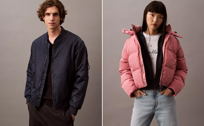 Calvin Klein Twill Nylon Bomber Jacket and Classic Puffer Jacket