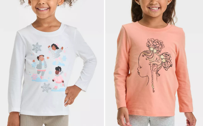 Cat Jack Toddler Girls Long Sleeve Graphic Tees