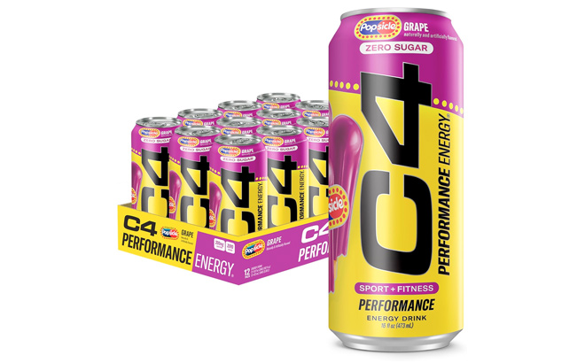 Cellucor C4 Energy Drink x POPSICLE Grape Carbonated Sugar Free Pre Workout Performance Drink