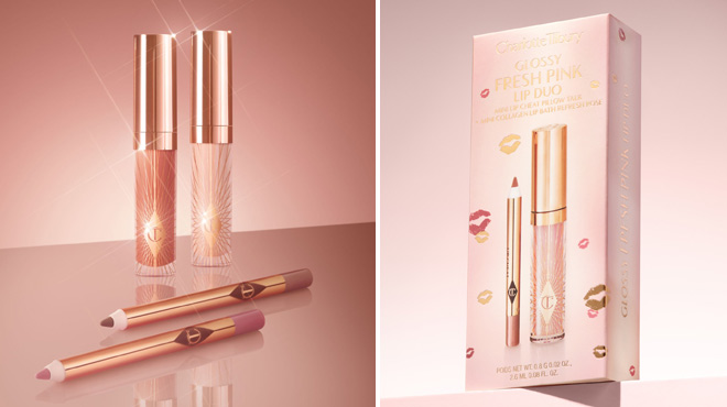 Charlotte Tilbury Mini Glossy Pink Lip Gloss Lip Liner Set