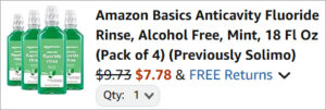 Checkout page of Amazon Basics Anticavity Fluoride Rinse 4 Pack