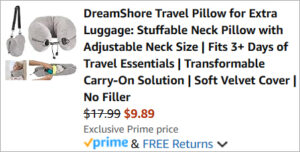 Checkout page of DreamShore Stuffable Travel Pillow