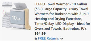 Checkout page of Feppo 10 Gallon Towel Warmer