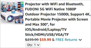 Checkout page of Fudoni Mini Bluetooth Projector with WiFi