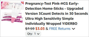 Checkout page of One Step HCG Pregnancy Test 3 Pack