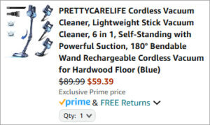 Checkout page of Prettycarelife Cordless Vacuum Cleaner