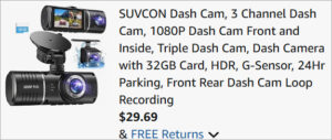 Checkout page of Suvcon Triple Dash Cam