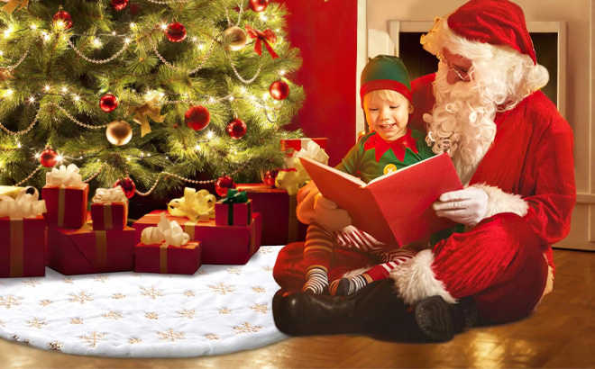 Christmas Tree Skirt Under Presents on the Floor