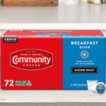 Community Coffee Breakfast Blend 72 Count K Cup Coffee Pods on a Kitchen Counter