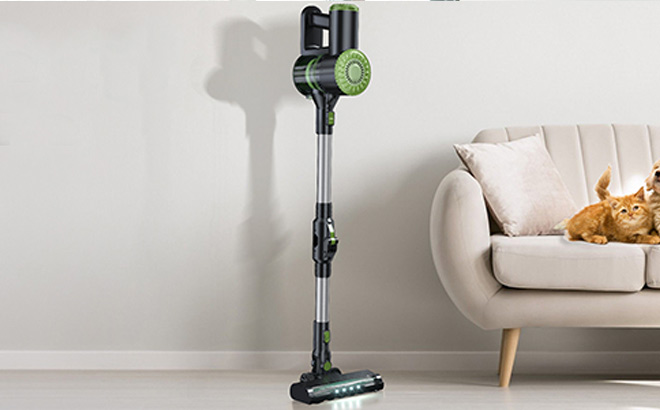 Cordless Vacuum Cleaner standing against the Wall