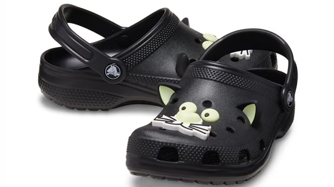 Crocs Kids Classic Glow In the Dark Black Cat Clogs