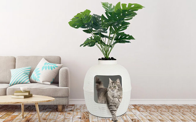 Damase Hidden Cat Litter Box Enclosure with Decorative Planter