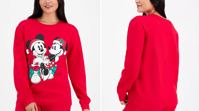 Disney Juniors Mickey Minnie Holiday Graphic Crewneck Sweatshirt