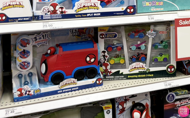 Disney Spidey Transforming Web Spinning Hauler and Metals Vehicles 7 Pack