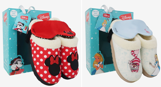 Disney Womens Slippers Sleep Mask Holiday Gift Set