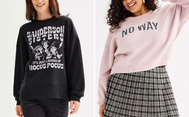 Disneys Hocus Pocus Womens Sanderson Sisters Graphic Crewneck Sweatshirt and SO Plus Size Crewneck Pullover