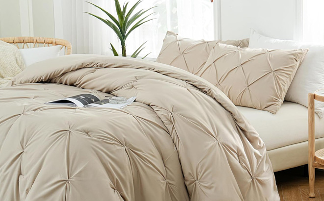 Downcool Full Size Comforter Set in Beige Color