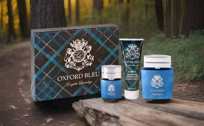 English Laundry Oxford Bleu 3 Piece Fragrance Gift Set on the Wood