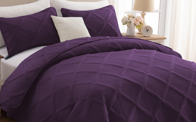 Exclusivo Mezcla 3 Piece King Quilt Set in Deep Purple