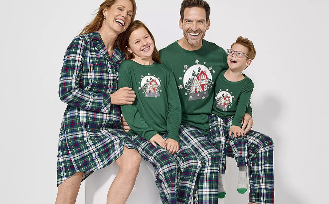 Family Wearing the Matching Pajama Sets