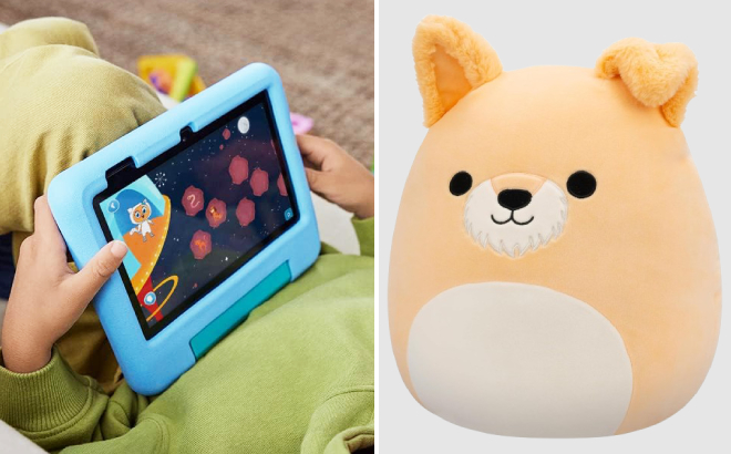 Fire 7 Kids Tablet and Cooper Tan Dog Squishmallow Bundle