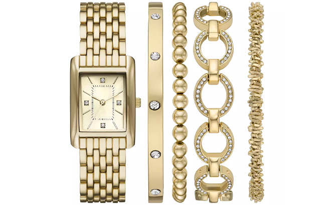 Folio Womens Gold Tone Watch Bracelet Stackable Set