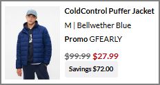 GAP Factory ColdControl Puffer Jacket checkout page