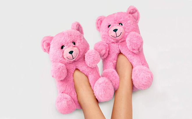 Girls Bear Slippers in Pink