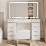 Glass Top Makeup Vanity Desk Set with LED Mirror