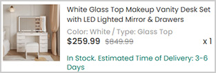 Glass Top Makeup Vanity Desk Set with LED Mirror Screenshot