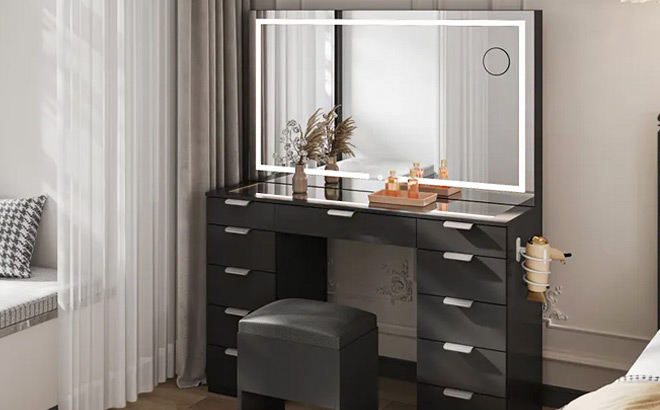 Glass Top Vanity Desk