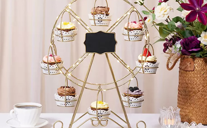 Gold Metal Rotating Dessert Wheel on the Table