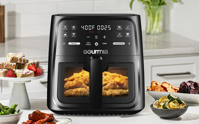 Gourmia 8 Quart Digital Window Air Fryer on the Kitchen Counter