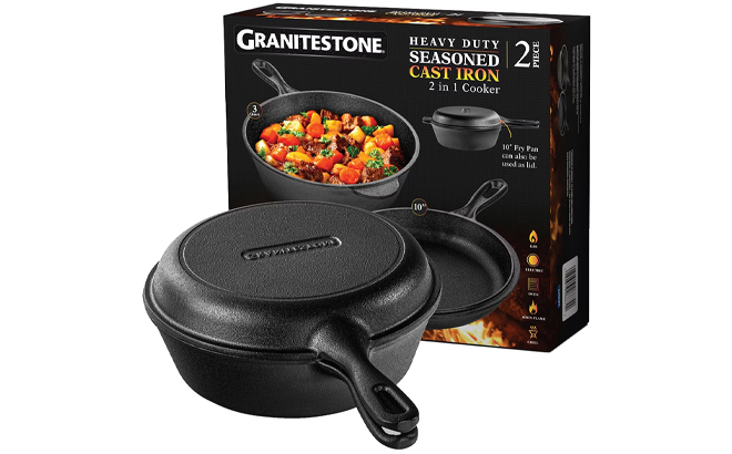 Granitestone Heavy Duty Cast Iron 2 In 1 Cooker