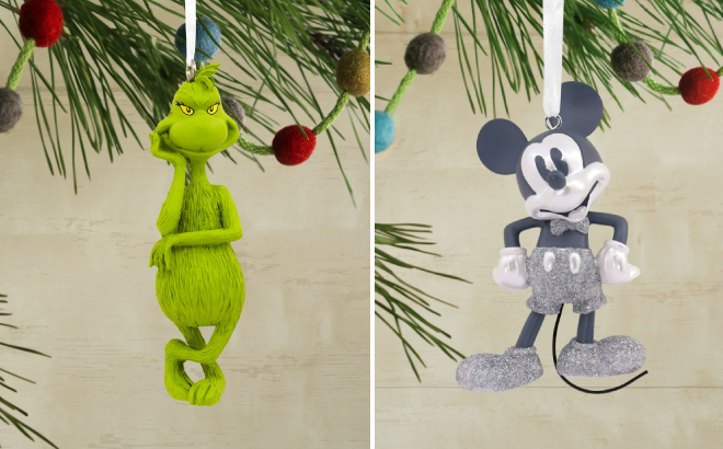 Hallmark Dr Seusss How the Grinch Stole Christmas and Disney 100th Anniversary Mickey Mouse Ornaments