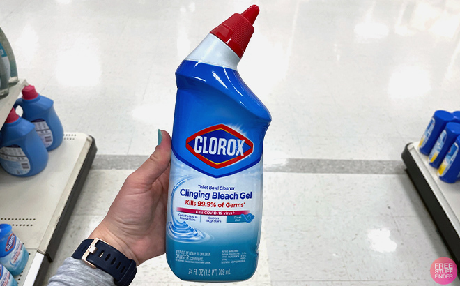 Hand holding Clorox Toilet Bowl Cleaner