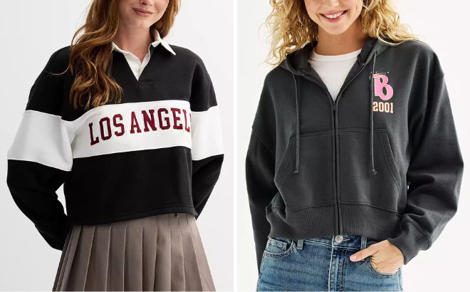 Harper Ivy Rugby Shirt and Licensed Character Crop Zip Up Bratz Hoodie