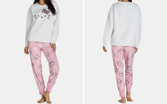 Hello Kitty Womens Plush Pajama Set